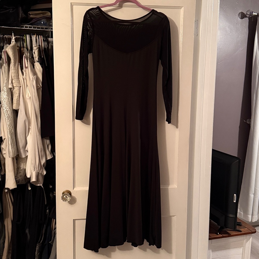 Elegant Black Long Sleeve Ballroom Dance Practice Dress - Picture 2 of 2